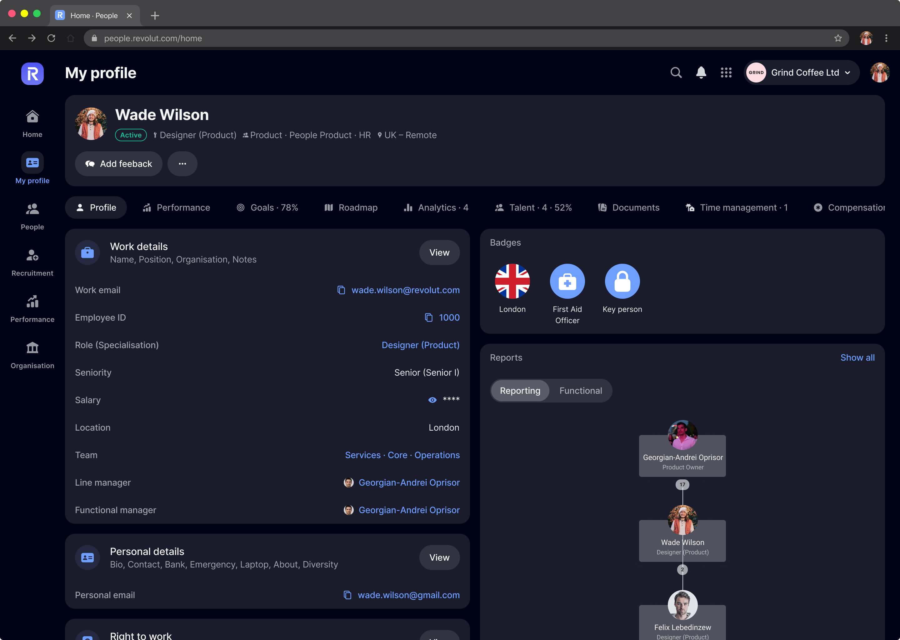 Candidate profile screenshot